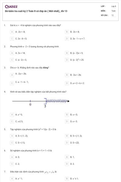 Đề kiểm tra cuối kỳ 2 Toán 8 có đáp án ( Mới nhất)_ đề 13