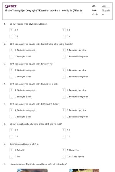 15 câu Trắc nghiệm Công nghệ 7 Kết nối tri thức Bài 11 có đáp án (Phần 2)