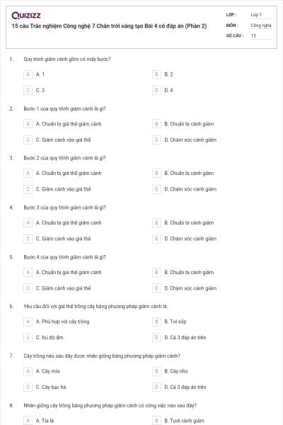 15 câu Trắc nghiệm Công nghệ 7 Chân trời sáng tạo Bài 4 có đáp án (Phần 2)