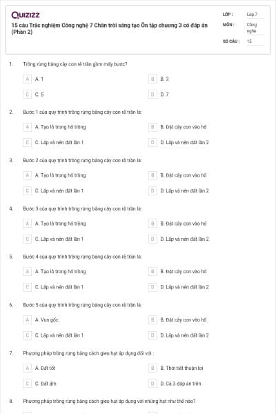 15 câu Trắc nghiệm Công nghệ 7 Chân trời sáng tạo Ôn tập chương 3 có đáp án (Phần 2)