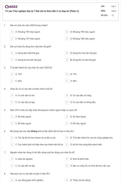 15 câu Trắc nghiệm Địa lý 7 Kết nối tri thức Bài 2 có đáp án (Phần 2)