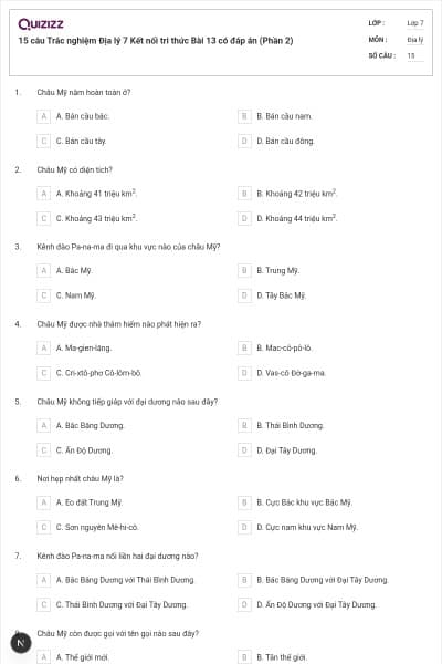 15 câu Trắc nghiệm Địa lý 7 Kết nối tri thức Bài 13 có đáp án (Phần 2)