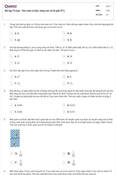 Bài tập Tổ hợp - Xác suất cơ bản, nâng cao có lời giải (P1)
