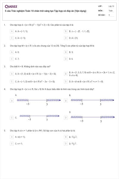 5 câu Trắc nghiệm Toán 10 chân trời sáng tạo Tập hợp có đáp án (Vận dụng)