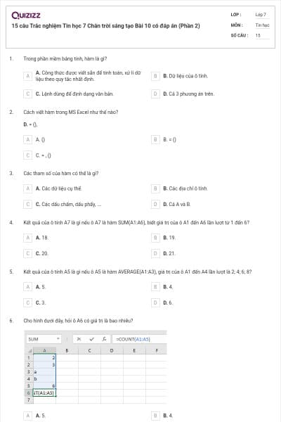 15 câu Trắc nghiệm Tin học 7 Chân trời sáng tạo Bài 10 có đáp án (Phần 2)