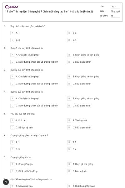 15 câu Trắc nghiệm Công nghệ 7 Chân trời sáng tạo Bài 11 có đáp án (Phần 2)