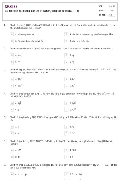 Bài tập Hình học không gian lớp 11 cơ bản, nâng cao có lời giải (P14)