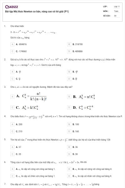Bài tập Nhị thức Newton cơ bản, nâng cao có lời giải (P1)