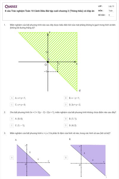 8 câu Trắc nghiệm Toán 10 Cánh Diều Bài tập cuối chương 2 (Thông hiểu) có đáp án