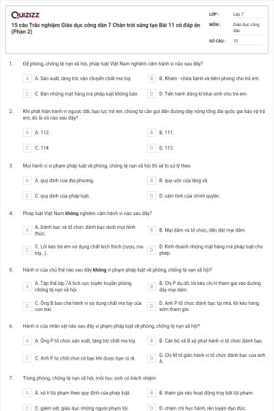 15 câu Trắc nghiệm Giáo dục công dân 7 Chân trời sáng tạo Bài 11 có đáp án (Phần 2)