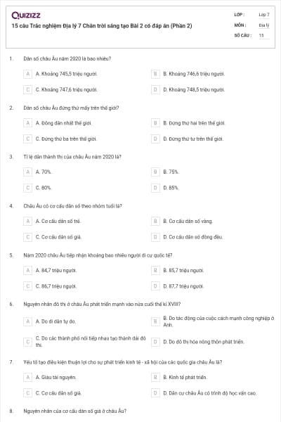 15 câu Trắc nghiệm Địa lý 7 Chân trời sáng tạo Bài 2 có đáp án (Phần 2)