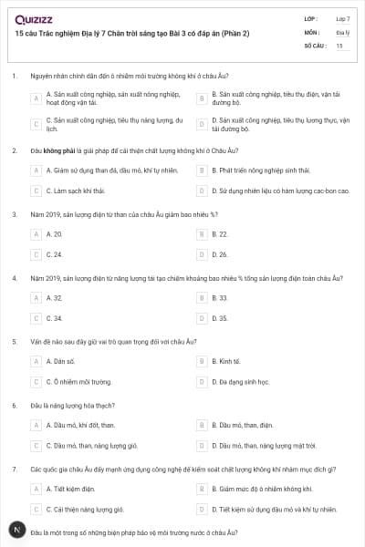 15 câu Trắc nghiệm Địa lý 7 Chân trời sáng tạo Bài 3 có đáp án (Phần 2)