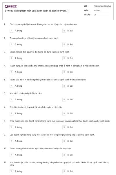 210 câu trắc nghiệm môn Luật cạnh tranh có đáp án (Phần 7)