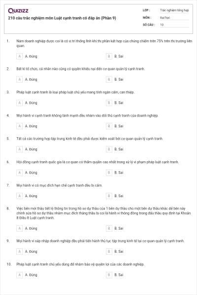 210 câu trắc nghiệm môn Luật cạnh tranh có đáp án (Phần 9)