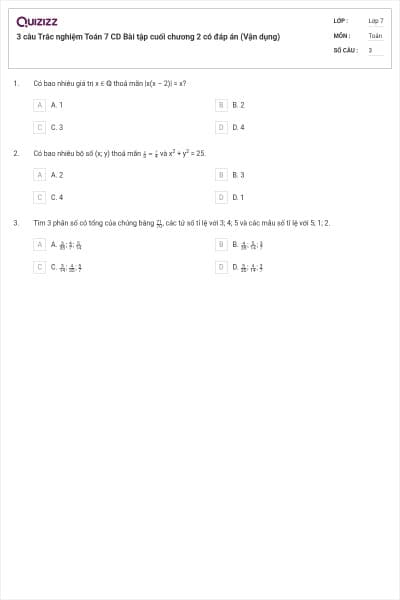 3 câu Trắc nghiệm Toán 7 CD Bài tập cuối chương 2 có đáp án (Vận dụng)