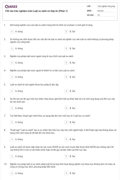 150 câu trắc nghiệm môn Luật so sánh có đáp án (Phần 1)