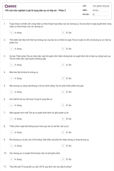 195 câu trắc nghiệm Luật tố tụng dân sự có đáp án - Phần 2