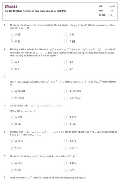 Bài tập Nhị thức Newton cơ bản, nâng cao có lời giải (P2)