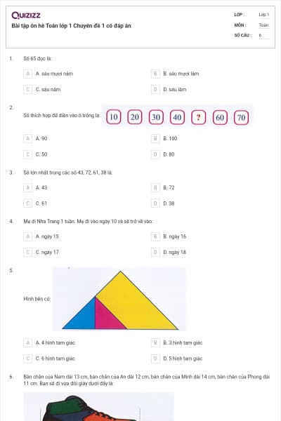 Bài tập ôn hè Toán lớp 1 Chuyên đề 1 có đáp án