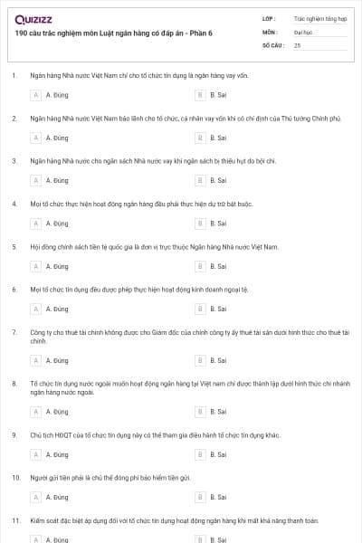 190 câu trắc nghiệm môn Luật ngân hàng có đáp án - Phần 6
