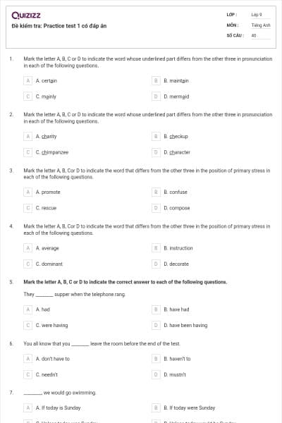 Đề kiểm tra: Practice test 1 có đáp án