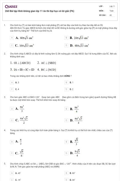 260 Bài tập Hình không gian lớp 11 ôn thi Đại học có lời giải (P6)