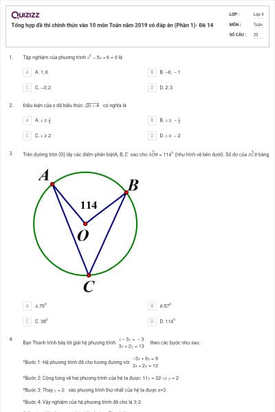 Tổng hợp đề thi chính thức vào 10 môn Toán năm 2019 có đáp án (Phần 1)- Đề 14