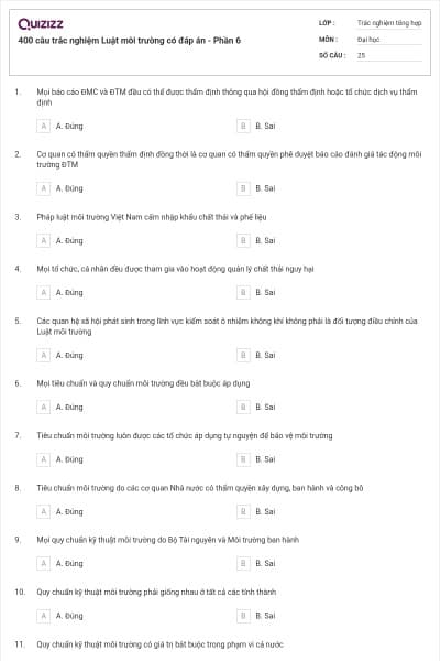400 câu trắc nghiệm Luật môi trường có đáp án - Phần 6