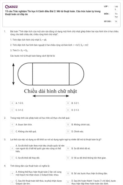 15 câu Trắc nghiệm Tin học 6 Cánh diều Bài 2: Mô tả thuật toán. Cấu trúc tuần tự trong thuật toán có đáp án