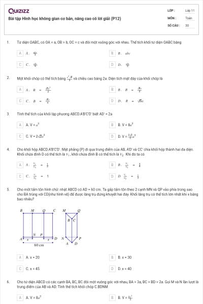 Bài tập Hình học không gian cơ bản, nâng cao có lời giải (P12)