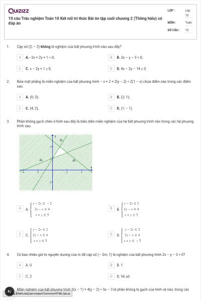 10 câu Trắc nghiệm Toán 10 Kết nối tri thức Bài ôn tập cuối chương 2 (Thông hiểu) có đáp án