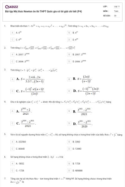 Bài tập Nhị thức Newton ôn thi THPT Quốc gia có lời giải chi tiết (P4)