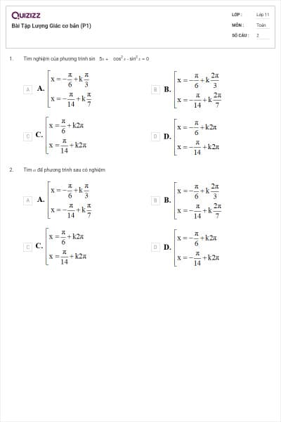 Bài Tập Lượng Giác cơ bản (P1)