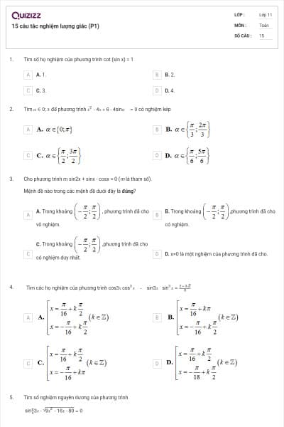 15 câu tắc nghiệm lượng giác (P1)