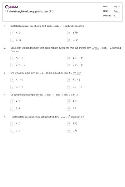 10 câu trắc nghiệm Lượng giác cơ bản (P1)