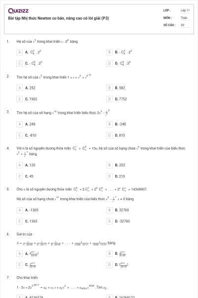Bài tập Nhị thức Newton cơ bản, nâng cao có lời giải (P3)