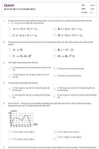 Đề ôn thi Vật Lí 10 có lời giải (Đề 3)