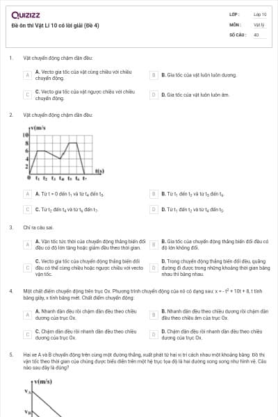 Đề ôn thi Vật Lí 10 có lời giải (Đề 4)