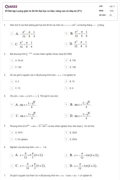 99 Bài tập Lượng giác từ đề thi đại học cơ bản, nâng cao có đáp án (P1)