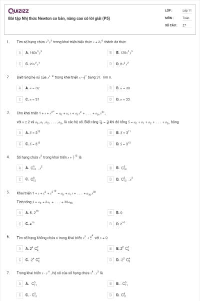 Bài tập Nhị thức Newton cơ bản, nâng cao có lời giải (P5)