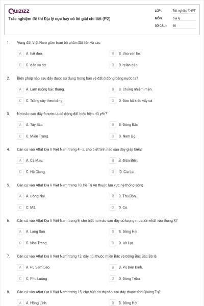 Trắc nghiệm đề thi Địa lý cực hay có lời giải chi tiết (P2)