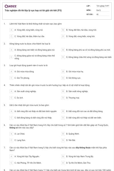 Trắc nghiệm đề thi Địa lý cực hay có lời giải chi tiết (P3)