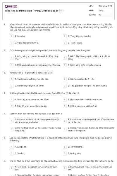 Tổng Hợp đề thi thử Địa lí THPTQG 2019 có đáp án (P1)