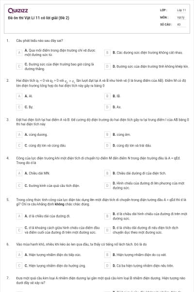 Đề ôn thi Vật Lí 11 có lời giải (Đề 2)