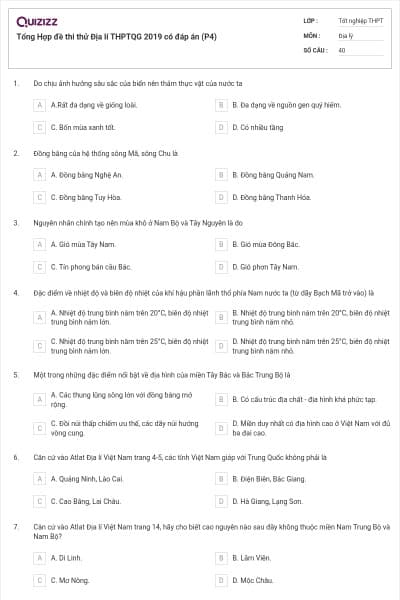 Tổng Hợp đề thi thử Địa lí THPTQG 2019 có đáp án (P4)
