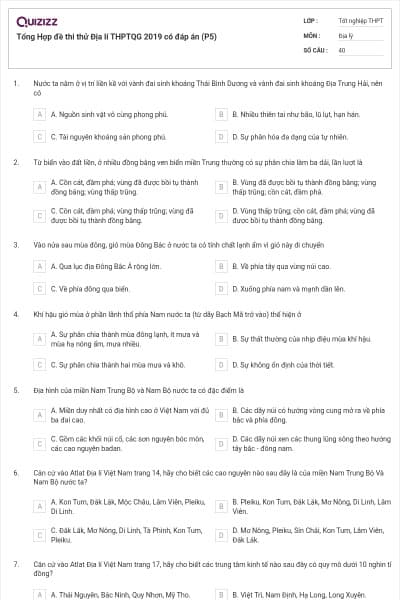 Tổng Hợp đề thi thử Địa lí THPTQG 2019 có đáp án (P5)