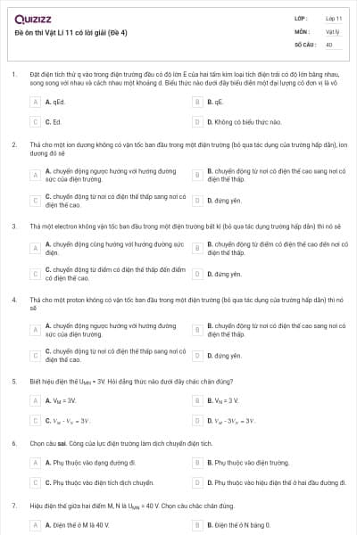 Đề ôn thi Vật Lí 11 có lời giải (Đề 4)