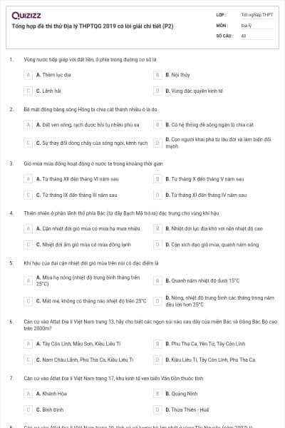 Tổng hợp đề thi thử Địa lý THPTQG 2019 có lời giải chi tiết (P2)