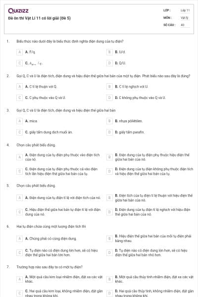 Đề ôn thi Vật Lí 11 có lời giải (Đề 5)