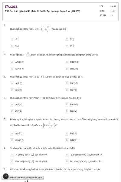 190 Bài trắc nghiệm Số phức từ đề thi đại học cực hay có lời giải (P5)